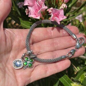 BRIGHTON “Beverly Glam” Silver Mesh Charm Bracelet/2 Charms